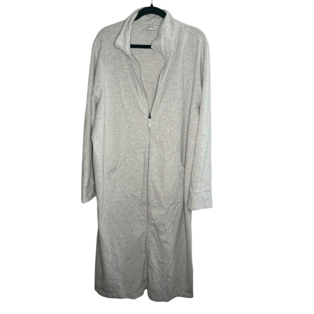 LL Bean Gray Heather Long Zip Up Sweatshirt Oversized, XL, Discontinued item